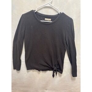 Madewell Womens Black Long Sleeve Tie Front Top Size S Cotton Blend